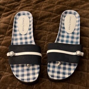 Donald J. Pliner Navy and White Slide Sandals